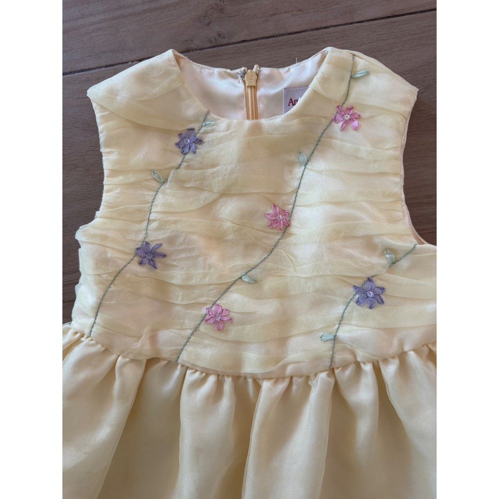 American Girl Girls Yellow Floral Embroidered Organza Party Dress Size 6 Formal - Picture 3 of 5